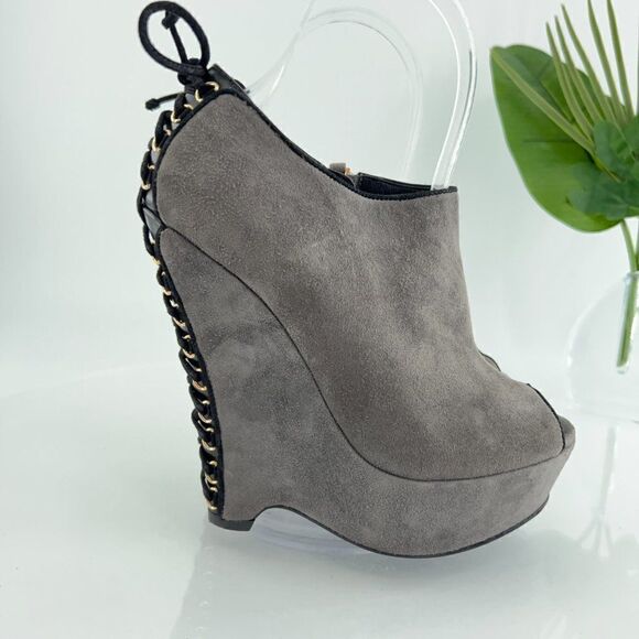 Saint Laurent Madge Suede Wedge Boots Women's Size 36 6 Gray Platform Lace Up - Picture 3 of 16